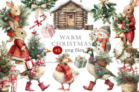 Download Vintage Warm Christmas, Geese, Rabbits - Premium Bundle