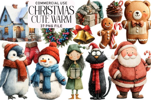 Download Watercolor Cute Warm Christmas Clipart - Premium Resources